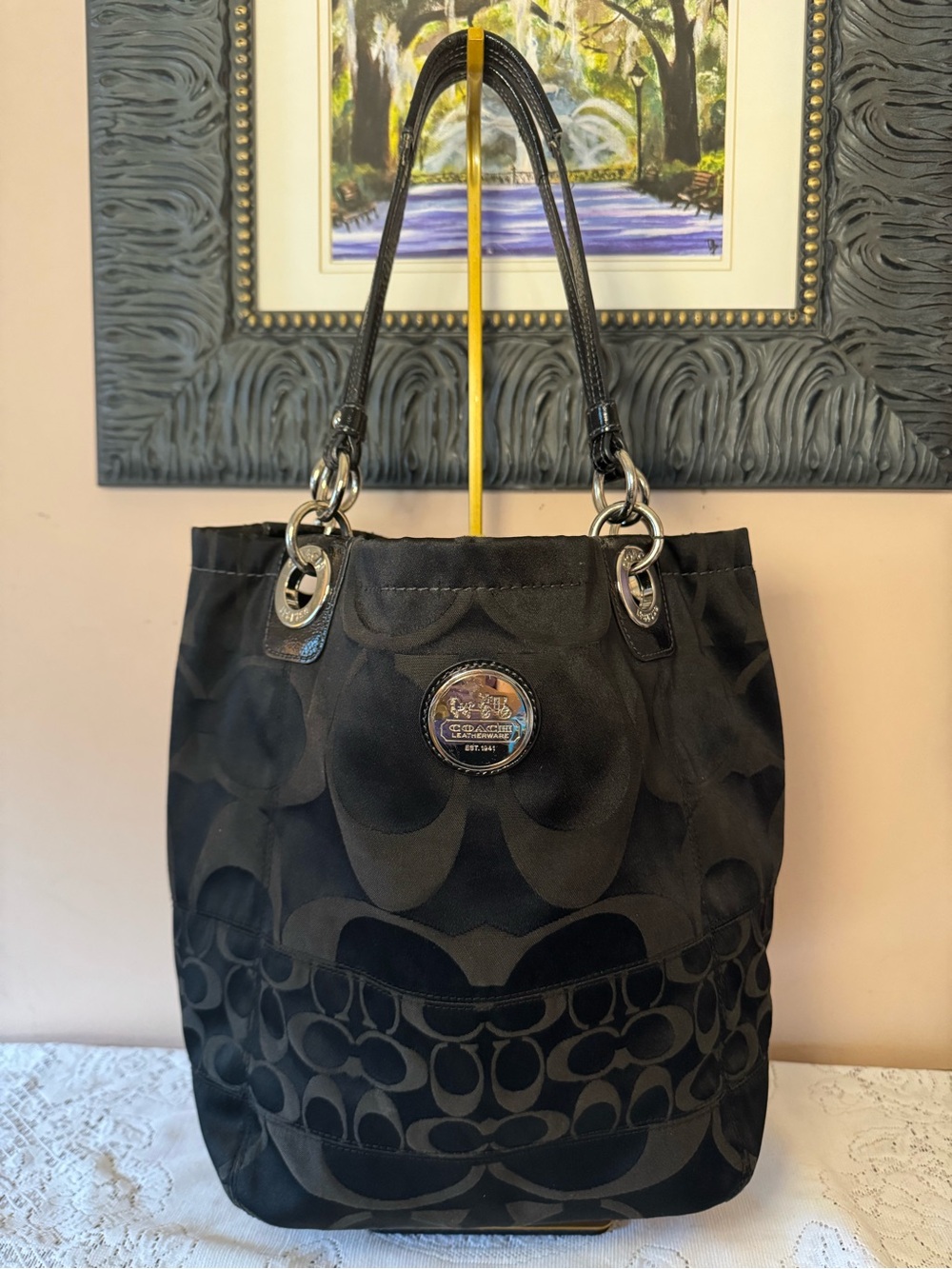 Coach Black Alex Signature jacquard tote